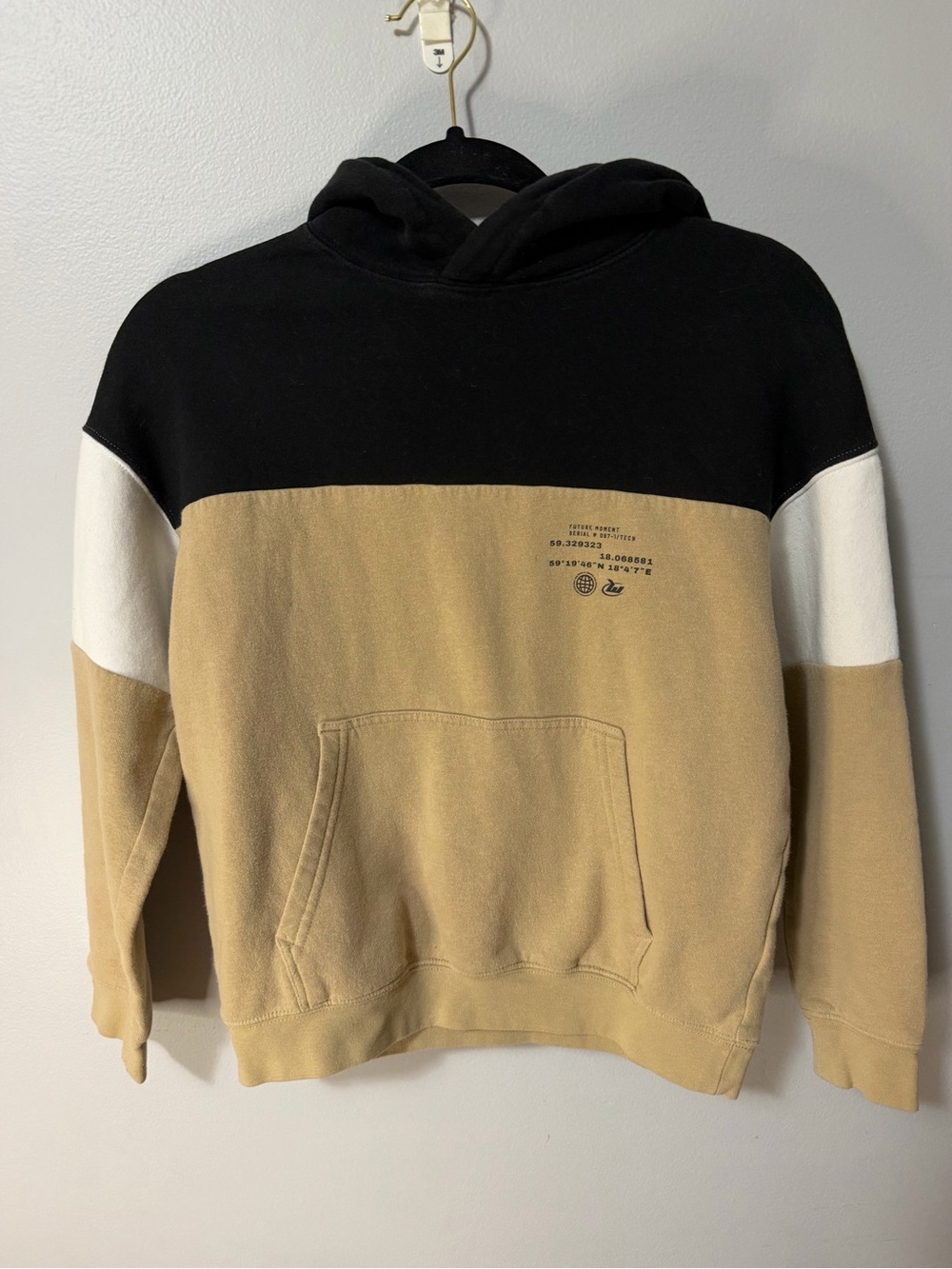 H&M Kids Colorblock Hoodie Beige Black White Streetwear